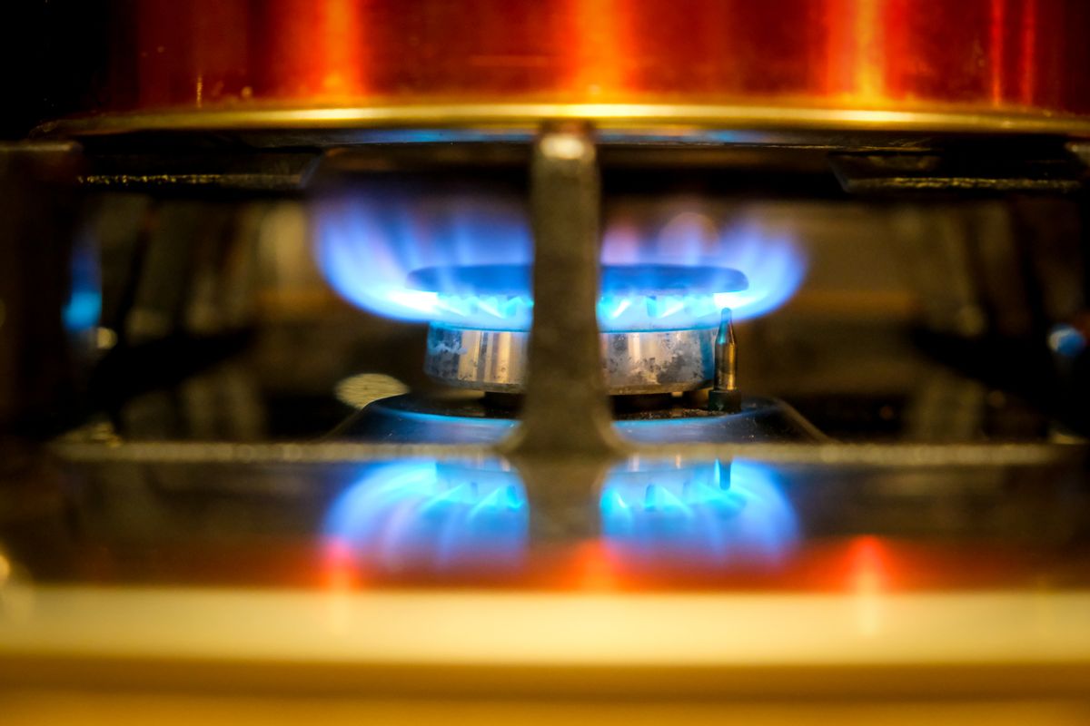 Blue gas flame burning on a gas appliance
